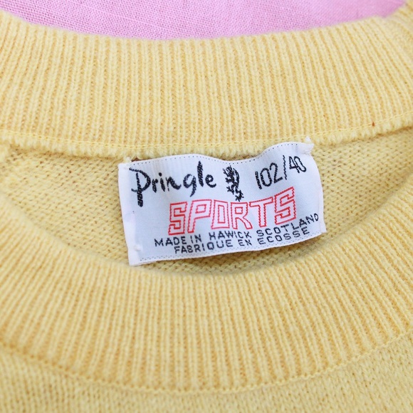 VTG 80s/90s Pringle Sports Yellow Wool Crew Neck Sweater - Picture 7 of 10